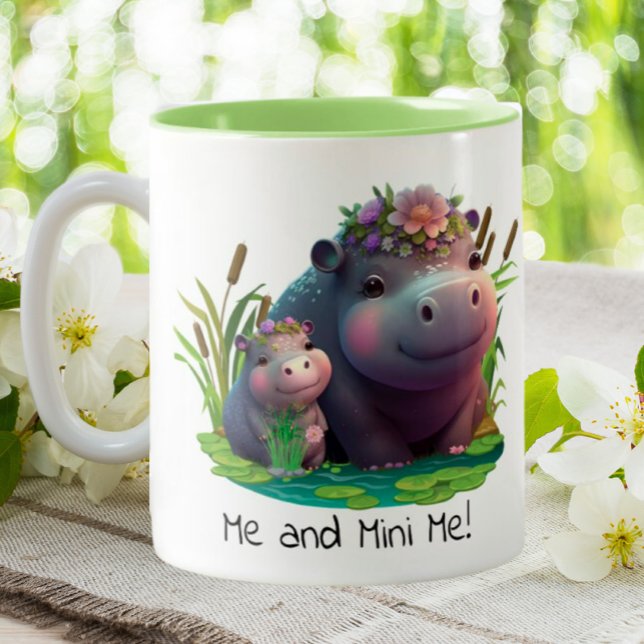 Cute Hippo Mamma och Baby Personlig Två-Tonad Mugg (Skapare uppladdad)