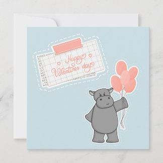 Cute hippo med ballonger och Alla hjärtans dag Kort