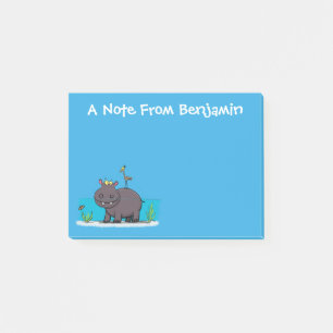 Cute hippo med fågelfödelsedag hälsning tecknad post-it block