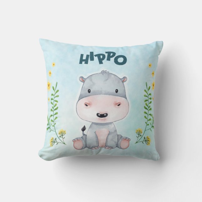 Cute Hippo Nursery Room Kudde (Framsida)