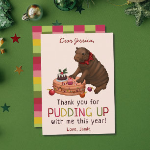 Cute Hippo och Pudding Funny God Jul Tack Julkort