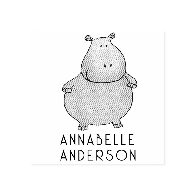 Cute Hippo Personalize Stämpel (Tryck)