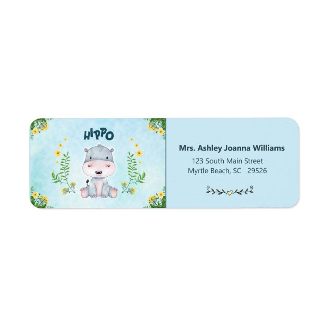 Cute Hippo-Returadress Returadress Etikett (Framsidan)