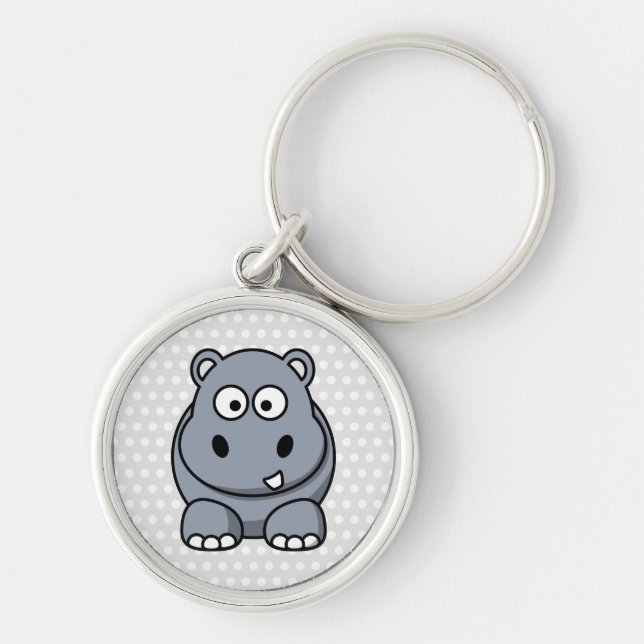 Cute Hippo Rund Silverfärgad Nyckelring (Framsidan)