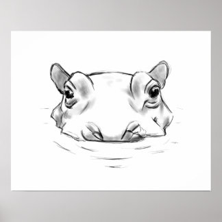 Cute hippo-sketch poster