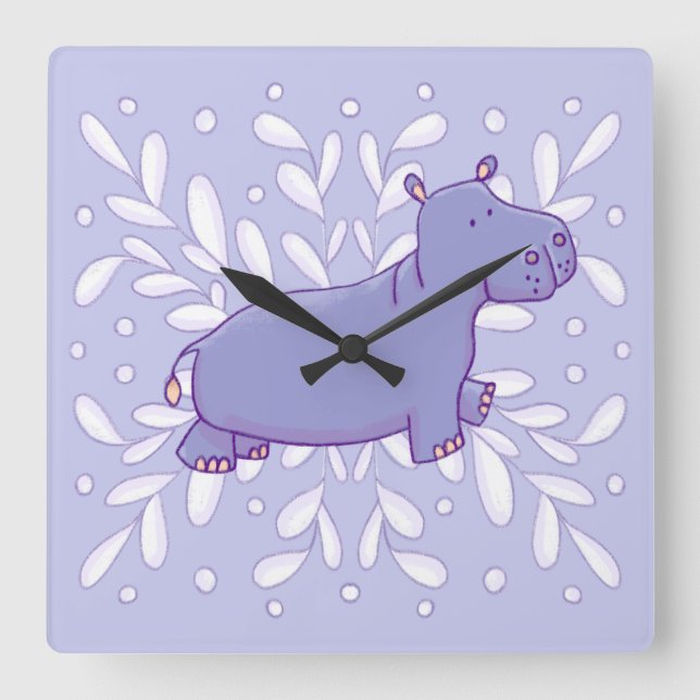 Cute Hippo Wall Clock Fyrkantig Klocka (Framsida)