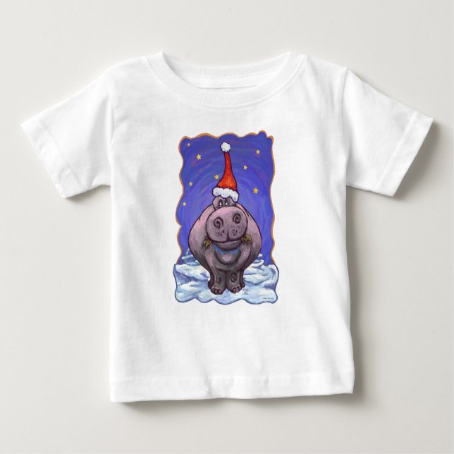 Cute Hippopotamus-jul T Shirt (Framsida)