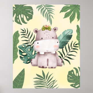 Cute Hippopotamus Jungle Safari Nursery Decor Poster