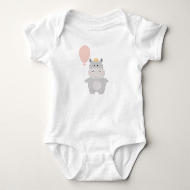 Cute hippopotamus med ballong t shirt (Framsida)