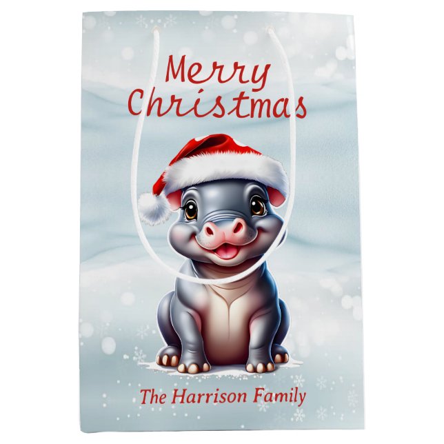 Cute Hippopotamus Santa Hat Snowy-jul (Framsidan)