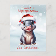 Cute Hippopotamus Santa Hat Snowy-jul