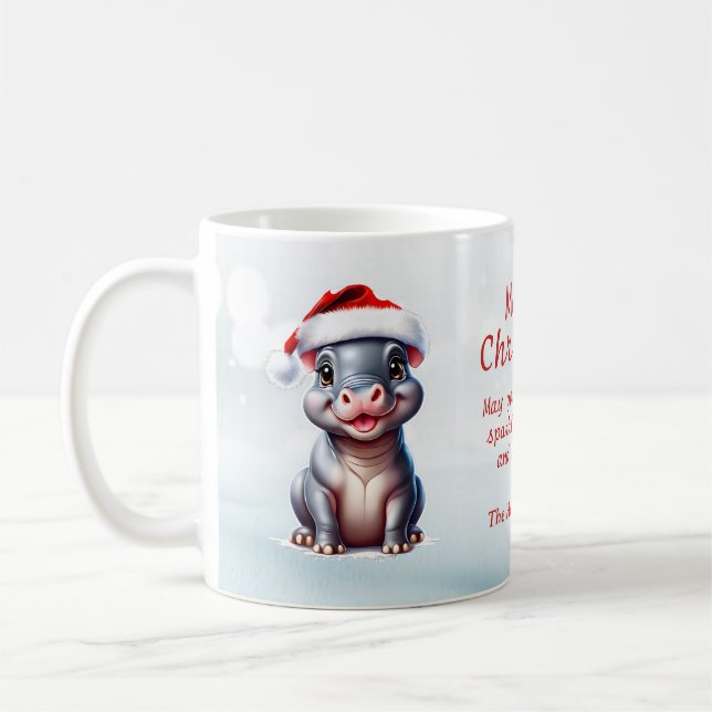Cute Hippopotamus Santa Hat Snowy-jul Kaffemugg (Vänster)