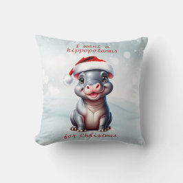 Cute Hippopotamus Santa Hat Snowy-jul Kudde