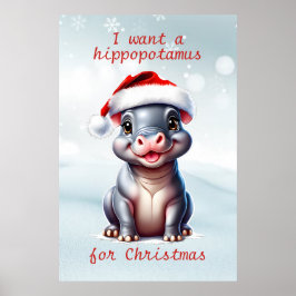 Cute Hippopotamus Santa Hat Snowy-jul Poster