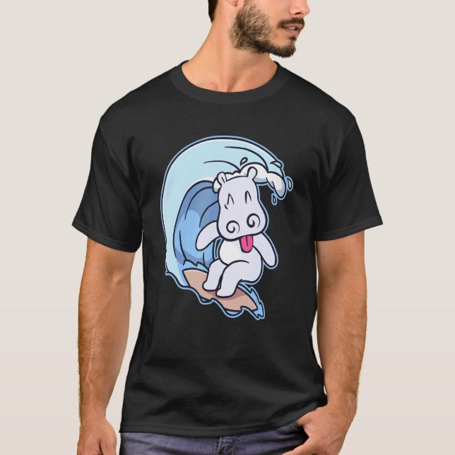 Cute Hippopotamus Surfing T Shirt (Framsida)