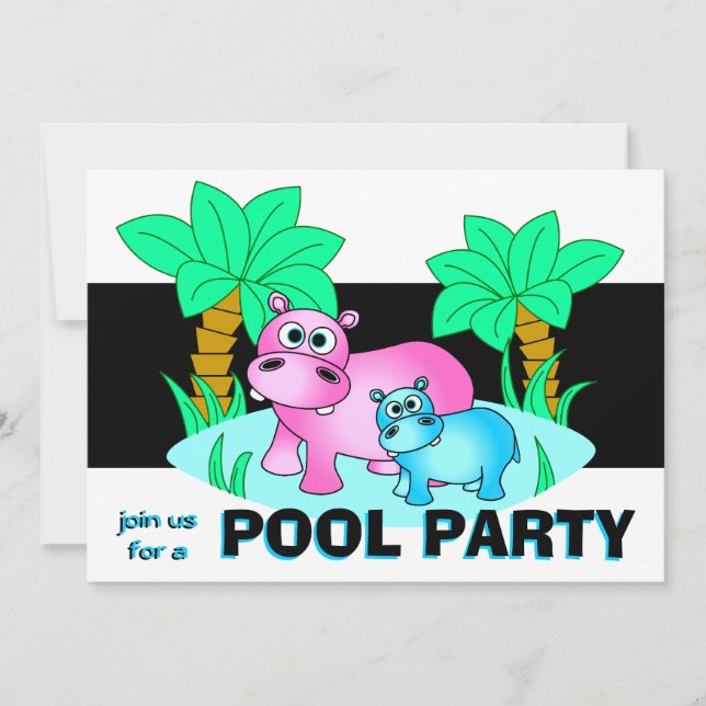 Cute Hippos Bassäng Party-inbjudan Inbjudningar (Framsida)