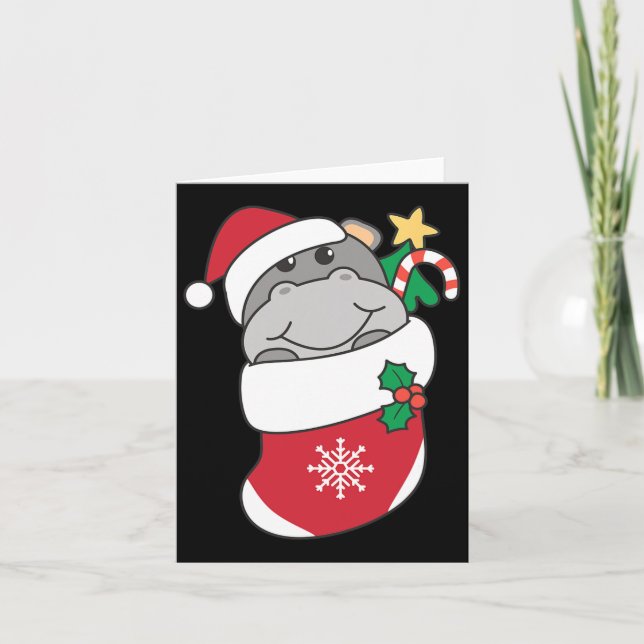 Cute Hippos i julklapp för jul Kort (Framsida)