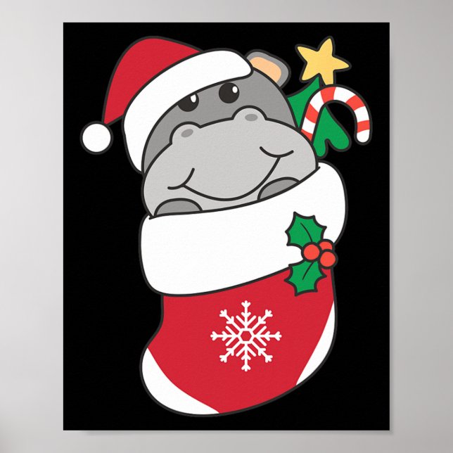 Cute Hippos i julklapp för jul Poster (Framsidan)