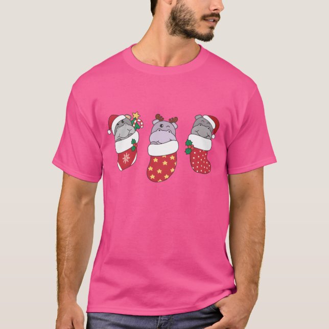 Cute Hippos i julklapp för jul T Shirt (Framsida)