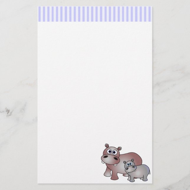 Cute Hippos Mamma och Baby Stationärt Brevpapper (Framsida)
