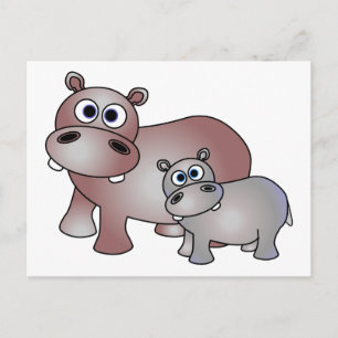 Cute Hippos Mamma och Baby Vykort