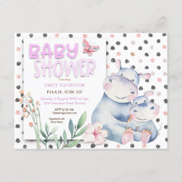Cute Hippos Polka dots Rosa Baby Shower Inbjudan Vykort