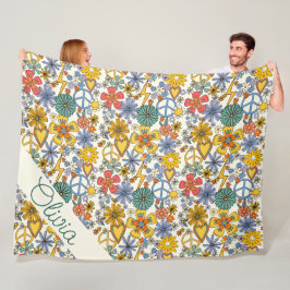 Cute Hippy Blommigt Stil Fleece Blanket
