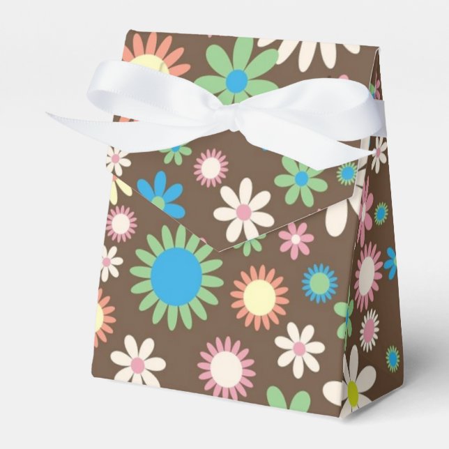 Cute Hippy Flower Power Pattern Brown Presentaskar (Framsidan Sidan)