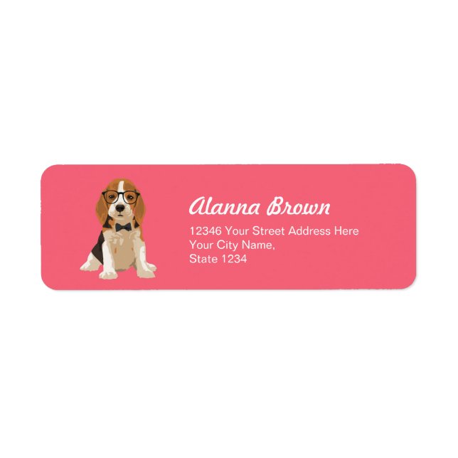 Cute Hipster Beagle Puppy-Hund för Hundälskare Returadress Etikett (Framsidan)