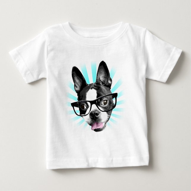 Cute! Hipster Boston Terrier T-shirt (Framsida)