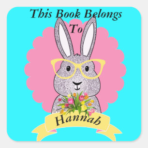 Cute Hipster Bunny med glasögon Bok plåt Fyrkantigt Klistermärke