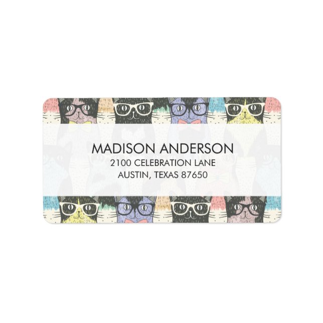 Cute Hipster Cats Mönster Adressetikett (Framsidan)