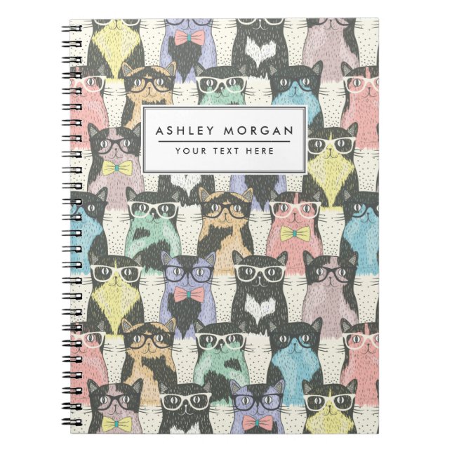 Cute Hipster Cats Mönster Anteckningsbok Med Spiral (Framsidan)