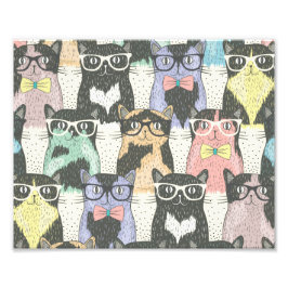Cute Hipster Cats Mönster Fototryck