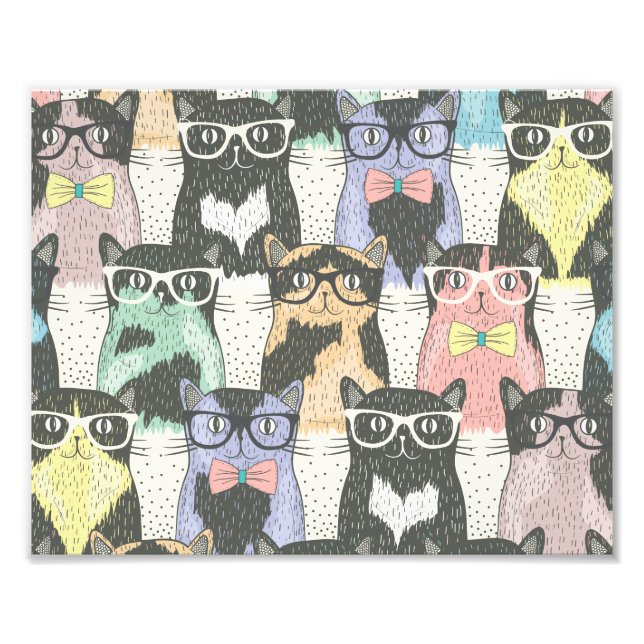 Cute Hipster Cats Mönster Fototryck (Framsidan)