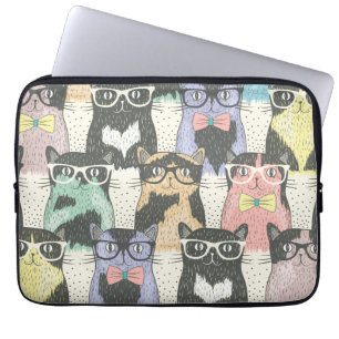 Cute Hipster Cats Mönster Laptop Sleeve