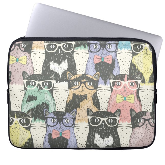 Cute Hipster Cats Mönster Laptop Sleeve (Framsidan)