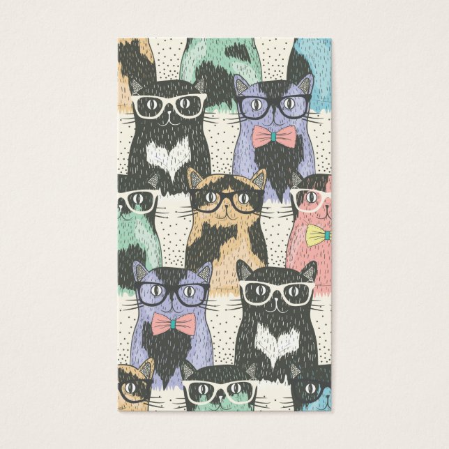 Cute Hipster Cats Mönster Visitkort (Framsidan)