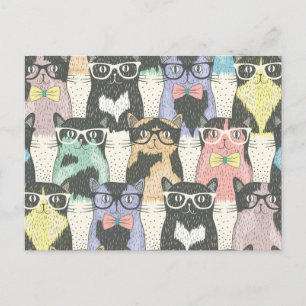 Cute Hipster Cats Mönster Vykort