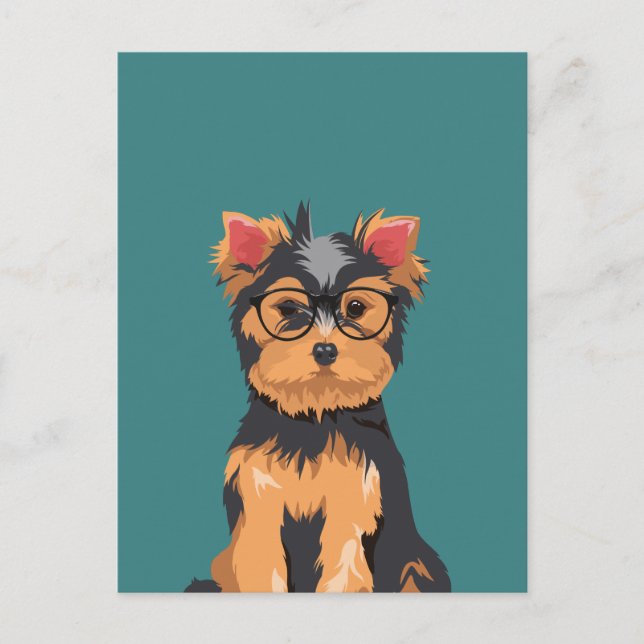 Cute Hipster Little Yorkshire Terrier Vykort (Framsida)