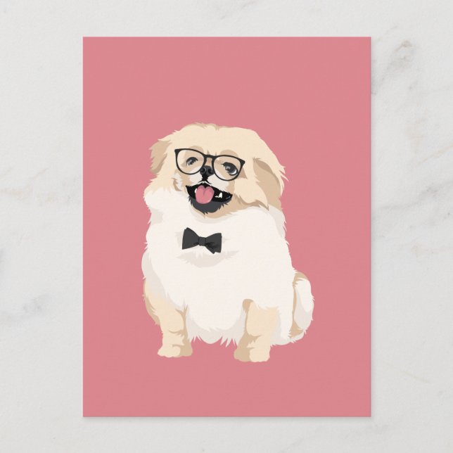 Cute Hipster Pekingese Puppy för Hundälskare Vykort (Framsida)