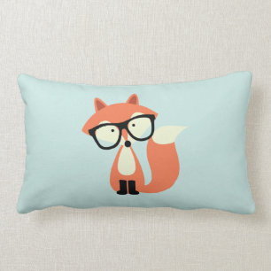 Cute Hipster Red Fox och Mint Chevron Mönster Lumbarkudde