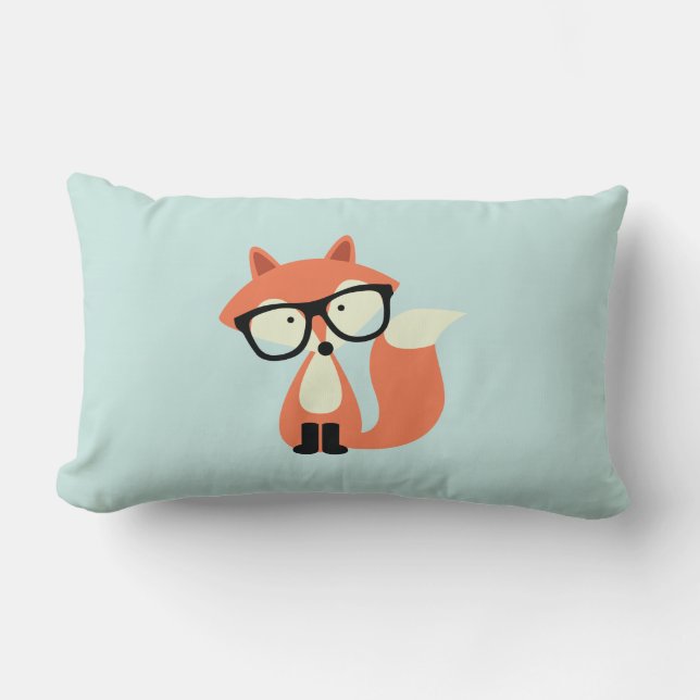 Cute Hipster Red Fox och Mint Chevron Mönster Lumbarkudde (Framsida)