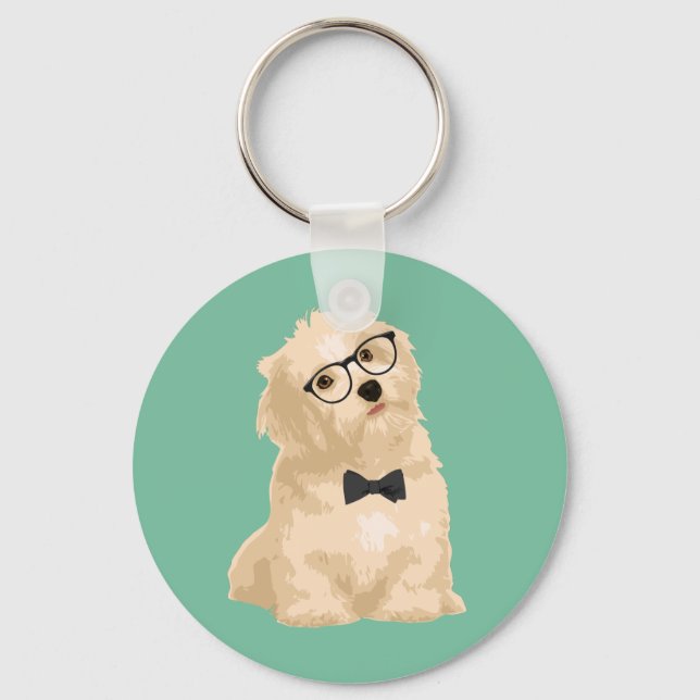 Cute Hipster Reddiski Havanese Puppy för Hundälska Nyckelring (Framsida)