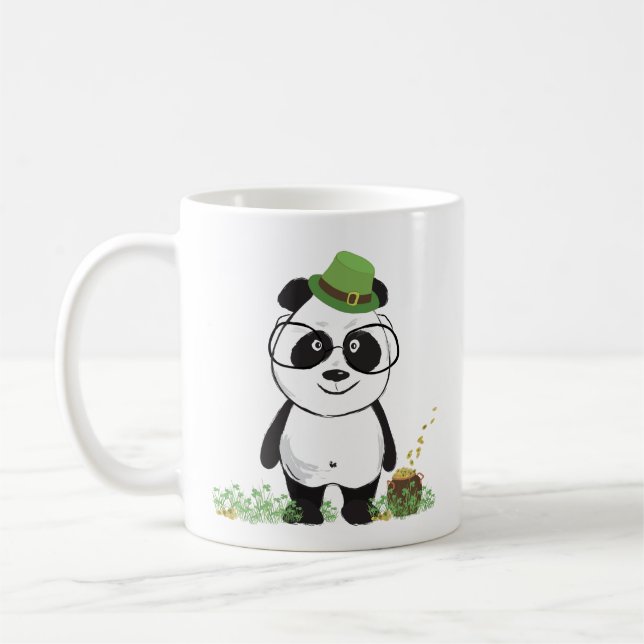 Cute Hipster St patricks day Panda Bear Teckning Kaffemugg (Vänster)