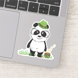 Cute Hipster St patricks day Panda Bear Teckning Klistermärken