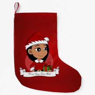 Cute Hispanic-flicka med långt svart hår Liten Julstrumpa