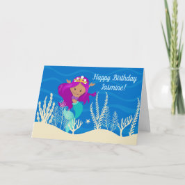Cute Hispanic Sjöjungfru Birthday Girl Anpassnings Kort