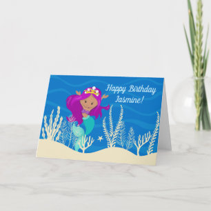 Cute Hispanic Sjöjungfru Birthday Girl Anpassnings Kort