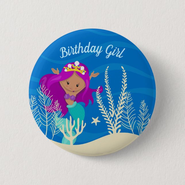 Cute Hispanic Sjöjungfru Birthday Girl Monogram Oc Knapp (Framsida)